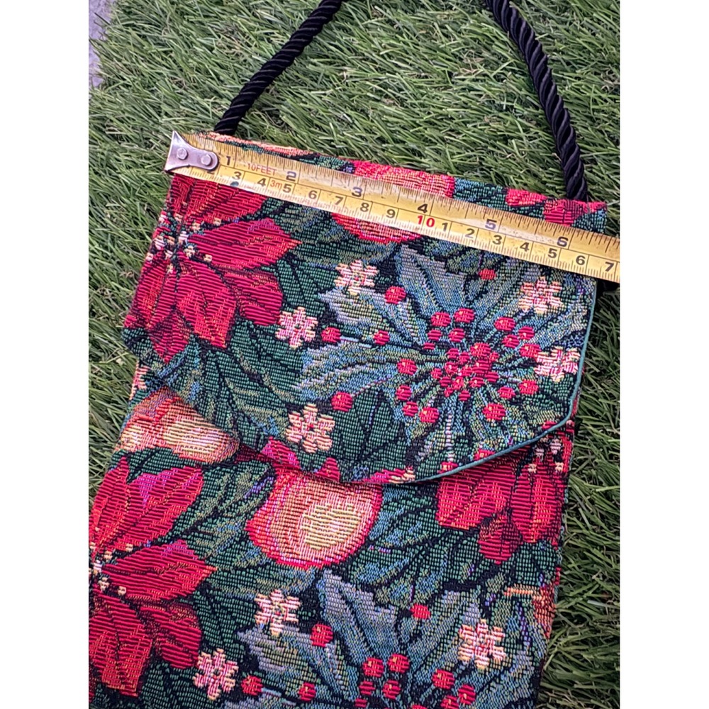Toby Weston Vintage Tapestry Poinsettia Floral Crossbody Bag Holiday Christmas - Picture 8 of 9